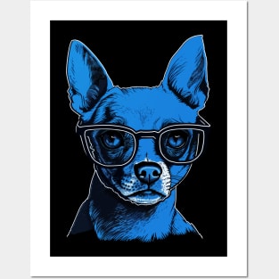 Cool Blue Chihuahua Wearing Hipster Glasses Illustration Posters and Art